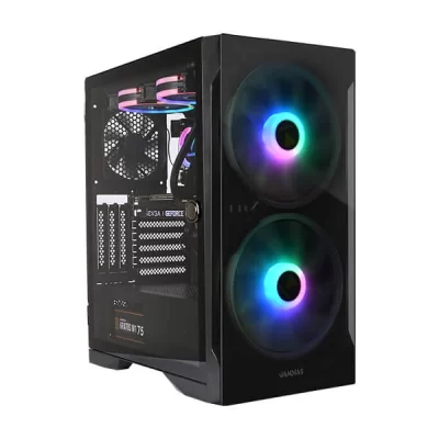 Gamdias Apollo E2 Elite ARGB Cabinet with Tempered Glass Panel and Two Pre-Installed 200mm Fans (Black)